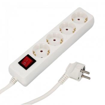 Regleta de Enchufes de 4 Tomas con Interruptor y Protección de Tierra, Cable de 1.5 Metros, 16A