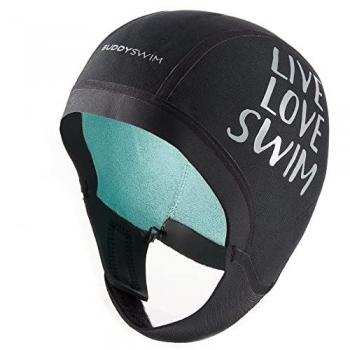 Buddyswim Gorro Neopreno Trilaminate Warmth 2.5 mm para Natación en Aguas Abiertas, color negro carbón, talla S, con aislamiento del frío, cierre de velcro, ideal para buce