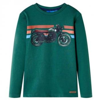 Camiseta infantil de manga larga con estampado de moto verde 128