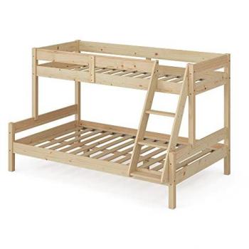 Litera Everest Vitalispa, Madera Natural, 120x200 / 80x200 cm, con Escalera y Estructura de Madera Maciza