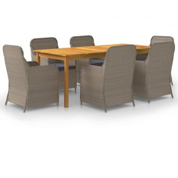 Juego de comedor para jardín 7 piezas marrón