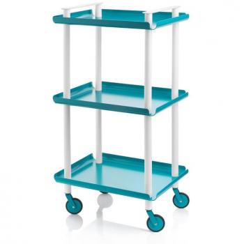 Carrito auxiliar multifuncional LEKY, armazón blanco y estantes turquesa, 3 niveles