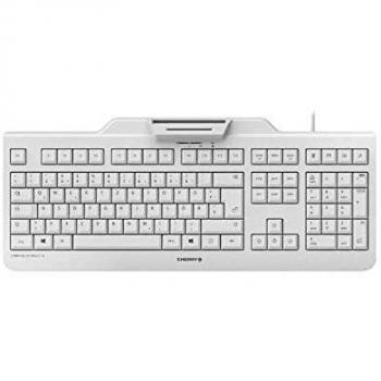 Teclado USB CHERRY Secure Board 1.0 con NFC, diseño QWERTZ Suizo, color blanco/gris