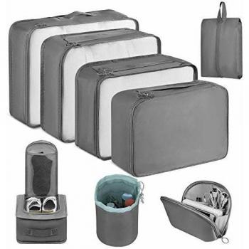 Newdora 8 en 1 Set de Organizador de Equipaje Viaje con Bolsa de Zapato,Impermeable Organizador de Maleta Bolsa para Ropa Sucia de Viaje, Portatrajes de Viaje, Material Nylon