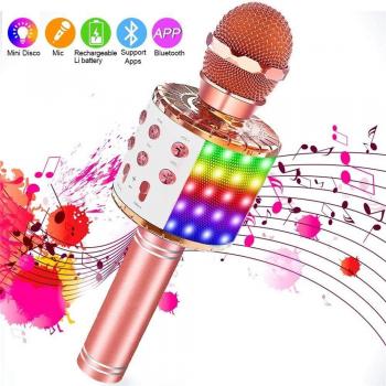 Micrófono de Karaoke Inalámbrico con Bluetooth y Altavoz Portátil, Luz LED y Función de Grabación