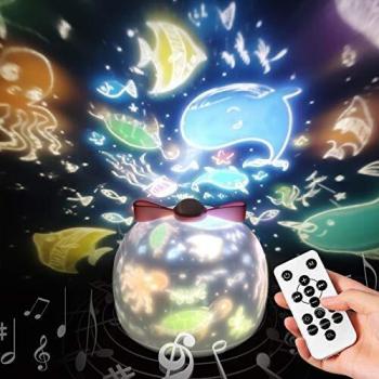 Proyector de Cielo Estrellado con Mando a Distancia para Niños, Luz Nocturna LED con 8 Películas de Proyección,Música, Giratorio 360°, para Cumpleaños, Navidad, Decoración de Habitación Infantil