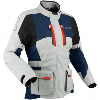 Chaqueta de Moto Bering Siberia Mujer Impermeable Textil Gris-Azul-Rojo