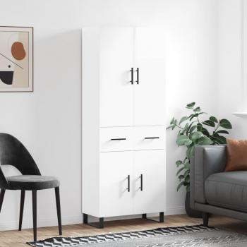 Aparador alto de madera contrachapada blanco brillo 69,5x34x180 cm
