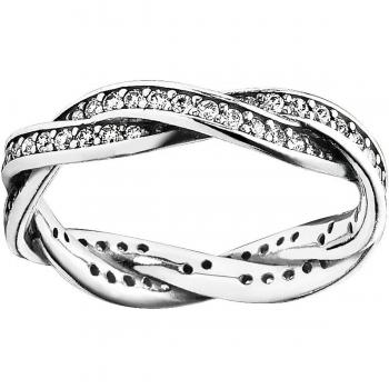 Anillo Trenzado Reluciente de Pandora con Zirconia Cúbica en Plata - Talla 50