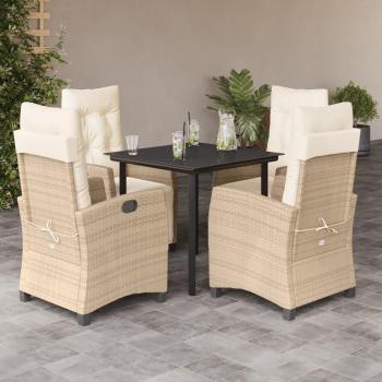 Beige Poly Rattan 5-Piece Outdoor Dining Set with Cushions