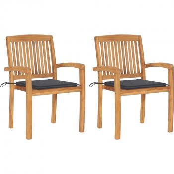 Teak Garden Chairs Set of 2 with Anthracite Cushions