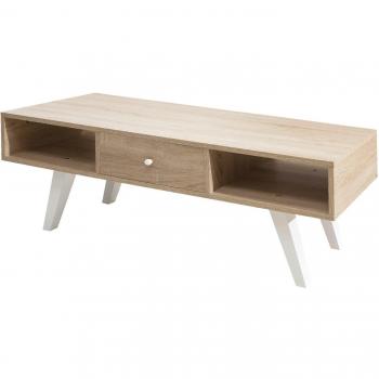 Symbiosis 3094 a0334 a30 contemporáneo - Mueble TV roble Natural patas inclines blanco con 2 estantes/1 cajón 117 x 40 x 42,4 cm