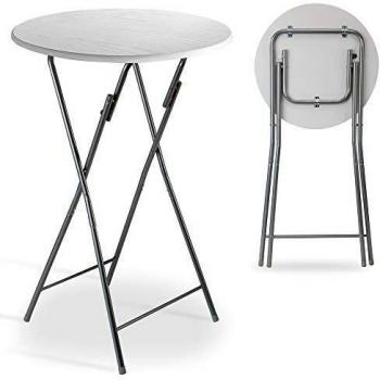 Mesa Alta Plegable Blanca con Aspecto de Madera Ø60cm