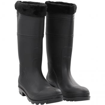 Botas de Agua con Calcetines Extraíbles de Lluvia PVC Negro Talla 38-44