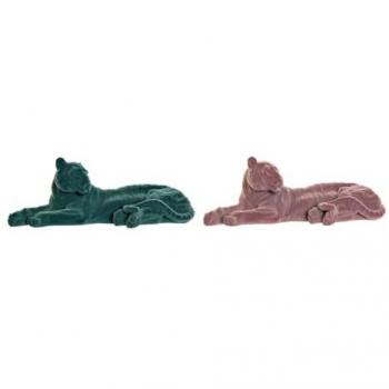 Figura Decorativa DKD Home Decor 36 x 17,5 x 13,3 cm Tigre Verde Resina Rosa claro Flocado