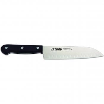 Arcos Serie Universal - Cuchillo Santoku Cuchillo Asiático, Hoja con alveolos de Acero Inoxidable NITRUM 170 mm, Mango de Polioximetileno