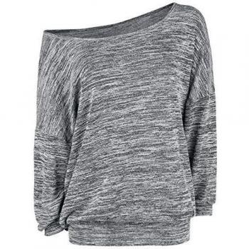 Forplay Jersey Jaspeado de Cuello Ancho Mujer Jersey de Punto Gris/Melé XL
