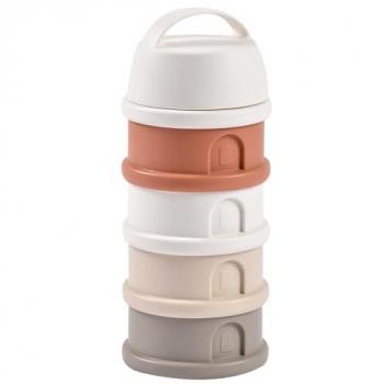 Frasco dosificador de leche con 4 compartimentos BEABA, dispensador apilable, 100% hermético, fabricado en Francia, uso evolutivo como caja de snacks, color terracota