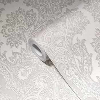 Papel Pintado Vliestapete Mi Hogar Mi Spa, Diseño Barroco Ornamental con Brillo, Fondo Mate Liso 0.53 x 10 m