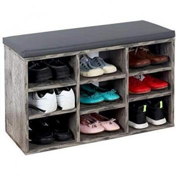 RICOO Banco Zapatero con Asiento 79 x 49 x 30 cm Mueble recibidor Gris Vintage – Organizador Zapatos WM035-CF-A