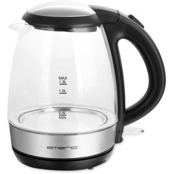 Hervidor Inalámbrico de Vidrio Emerio WK-125145, 1.2 L, 2200 W, BPA-free, con Iluminación LED y Base 360°