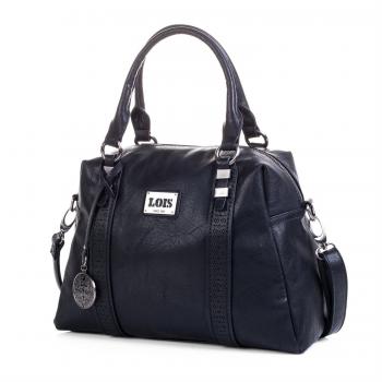 LOIS - 93281 Bolso tipo shopping. Con doble asa y bandolera ajustable. Cierre con cremallera. Bolsillo detrás cremallera. Forro estampado. Bolsillo interior., Color Negro