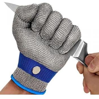 OKAWADACH Guantes Anticortes, Nivel 5 Guantes de Trabajo Guante Carnicero Guante de Malla Guante Metálico Guantes Resistentes a Cortes Guantes Trabajo para Cocina, Jardín