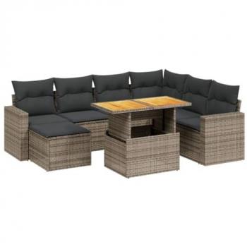 vidaXL 8-Piece Grey Poly Rattan Garden Sofa Set with Cushions