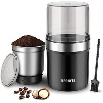 Molinillo Café Eléctrico 350W con Taza Extraible Molino Café 120g con 2 Cuchillas de acero Inoxidable Molienda Uniforme Molinillo de Café Fácil de Limpiar para Café en Grano Especias Nueces Cereales