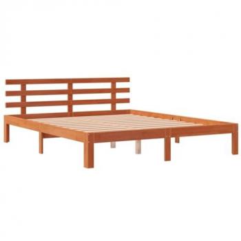 Estructura de Cama con Cabecero de Madera de Pino Marrón Cera 180x200 cm