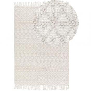 Alfombra Boho Geométrica de Lana y Poliéster Color Beige Claro 160 x 230 cm con Borlas