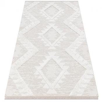 Alfombra Eco Sisal Boho Marroquí Diamantes 22312 con Flecos - Beige/Crema, Alfombra Reciclada 175x270 cm
