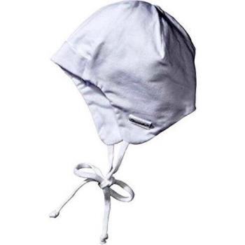 Gorro de bebé unisex blanco de algodón orgánico con orejeras y lazos - Talla 33