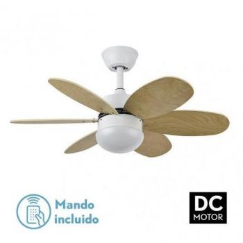 Ventilador de Techo DC Alves con 6 Aspas Reversibles Blanco/Haya, 2xE27, Control Remoto y Temporizador, Función Invierno/Verano