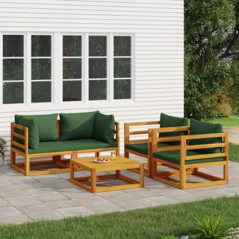 Juego de muebles de jardín 5 piezas de madera maciza con almohadas verdes