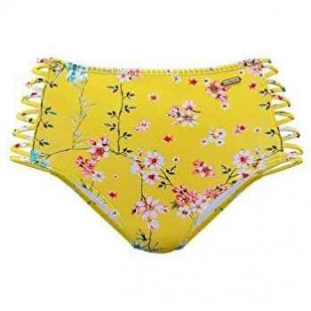 Braga de bikini alta SUNSEEKER Ditsy, dama, amarillo estampado, talla 44, microfibra con encaje y cintas decorativas