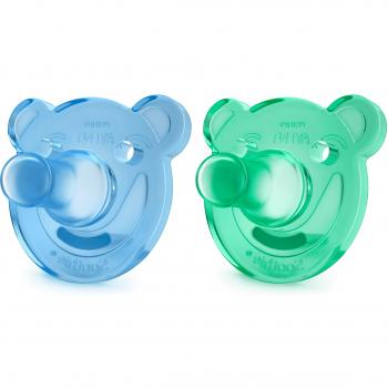 Philips Avent Soothie - Pack de 2 Chupetes calmantes de silicona médica, sin BPA, de 0 a 3 meses, niño, color azul y verde
