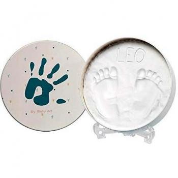 Baby Art Magic Box Ronda Set de decoración de huellas de bebé en arcilla blanca, Regalos para bebés y recién nacidos, Recuerdo memorable de huellas de mano y pie, essentials
