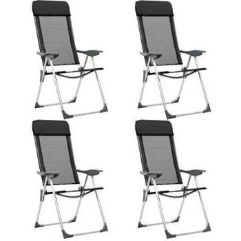 vidaXL 4X Sillas de Camping Plegables de Aluminio Negras Accesorios Acampada