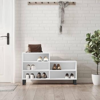 Zapatero de madera contrachapada 102x36x60 cm Color Blanco brillante y Gris hormigón