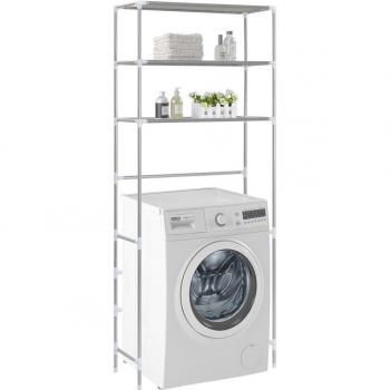 Estantería Premium de 3 Niveles Plateada para Lavadora 69x28x169 cm
