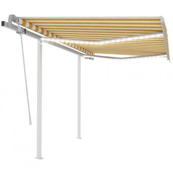 Toldo Manual Retráctil con LED 3x2,5 m Amarillo y Blanco