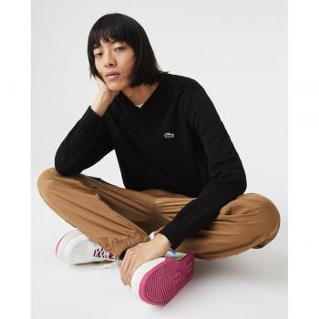 Jersey Lacoste AH1951 - Suéter de hombre en algodón ecológico con cuello de pico y estilo clásico