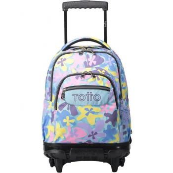 TOTTO Mochila Escolar con Ruedas Renglones Estampado Flores Hawaianas