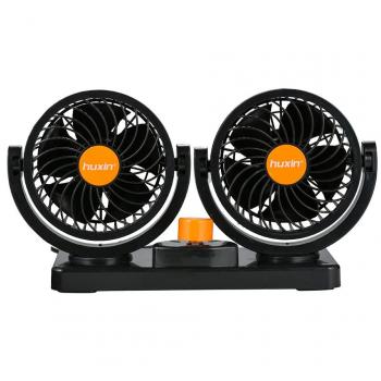 FREESOO Mini Ventilador 24 V ventilador Doble Cabezal 360 grados Giratorio 2 de velocidad con 2M cable y 3M pegatinas Silencioso para camiones