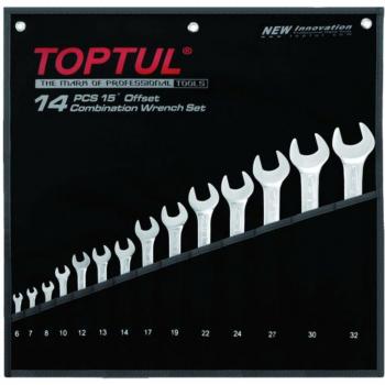 Kit de herramientas TOPTUL 14 piezas con llaves poligonales y de boca, incluye tamaños de 6 mm a 32 mm