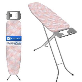 Tabla de Planchar KADAX 110 x 30 cm Plegable con Funda de Algodón, Soporte para Plancha, Patas Antideslizantes y Altura Regulable (Rosa)