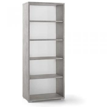 Librería moderna en melamina color cemento con 4 baldas abiertas, dimensiones 71x41x182 cm