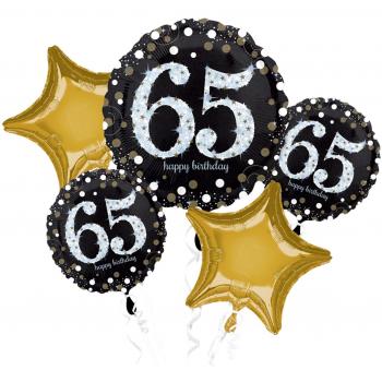 amscan Ramo de globos de aluminio con diseño brillante de 65 cumpleaños, 5 unidades