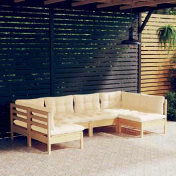 6-Piece Garden Lounge Set with Cream Cushions in Solid Pinewood